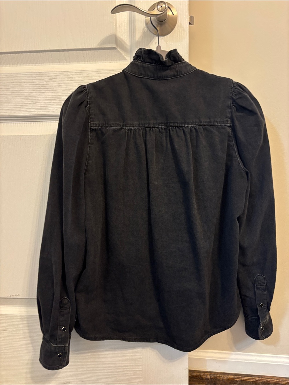 ba&sh Washed Black Ruffle-Neck Blouse - Picture 5 of 5